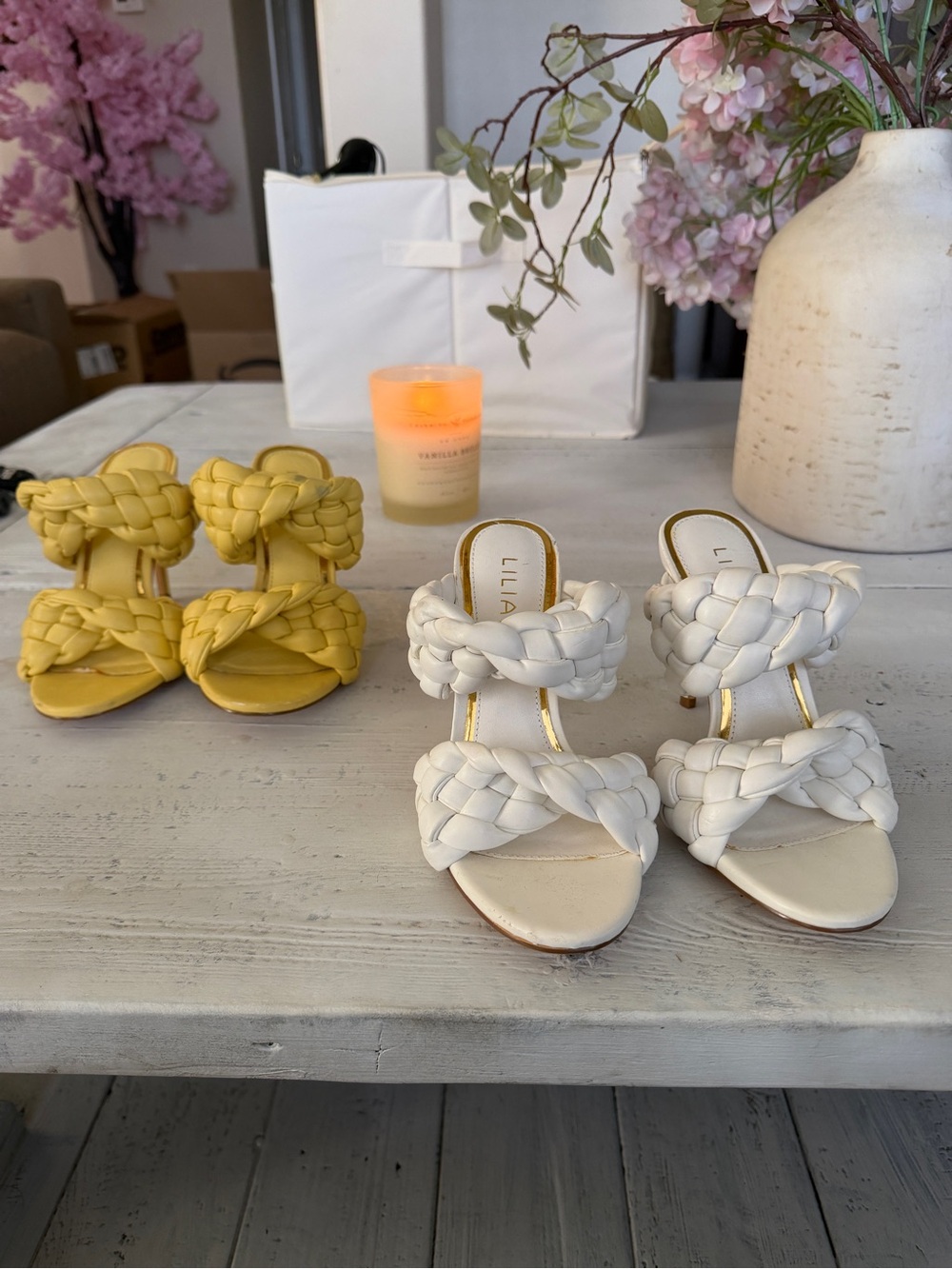 BUNDLE DEAL!!!!!! Liliana White Braided Double-Strap Slide Heels